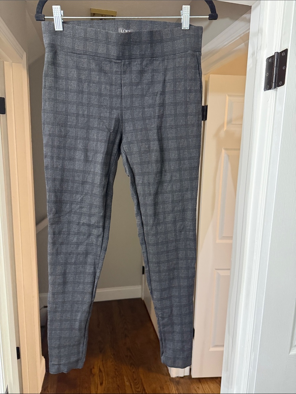 LOFT Gray Plaid Ponte Pull-On Pants